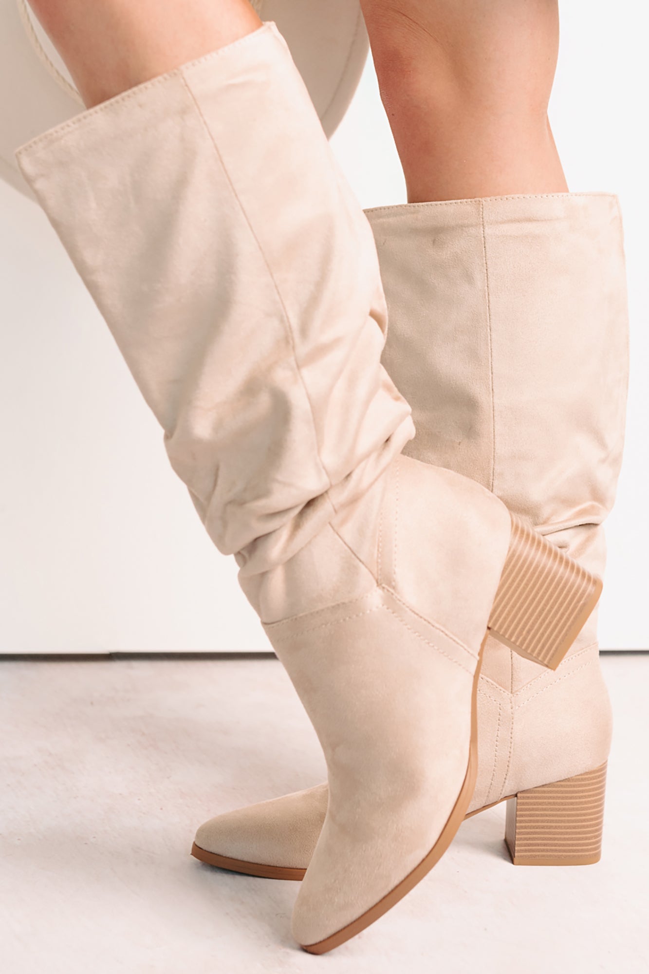 Bare & Bold Chunky Heel Faux Suede Boots (Clay) - NanaMacs