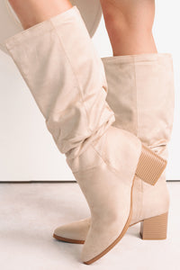 Bare & Bold Chunky Heel Faux Suede Boots (Clay) - NanaMacs