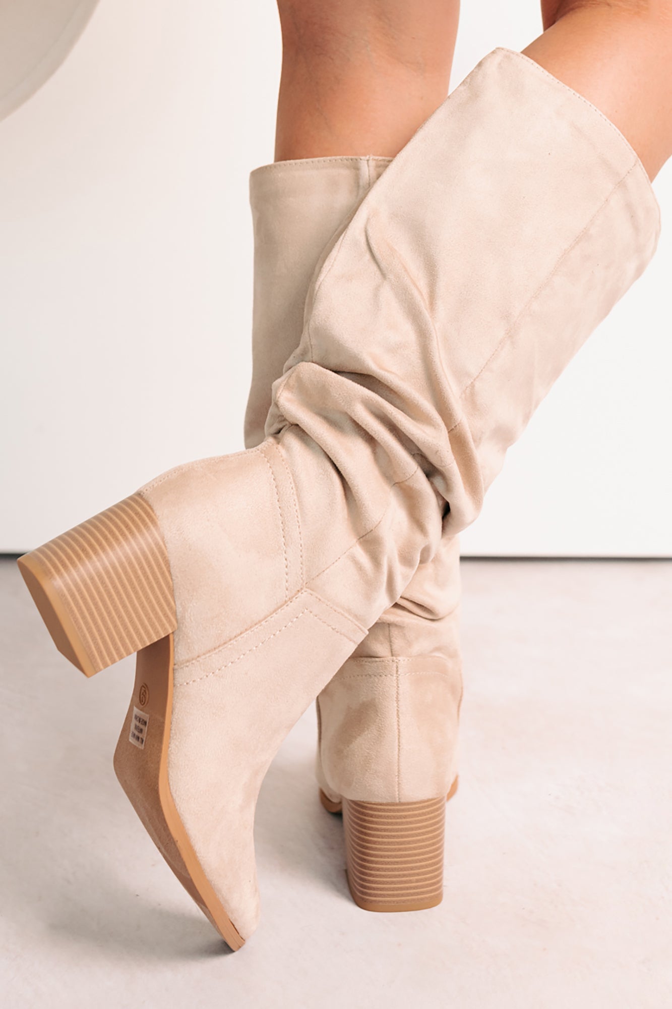 Bare & Bold Chunky Heel Faux Suede Boots (Clay) - NanaMacs