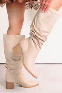 Bare & Bold Chunky Heel Faux Suede Boots (Clay) - NanaMacs