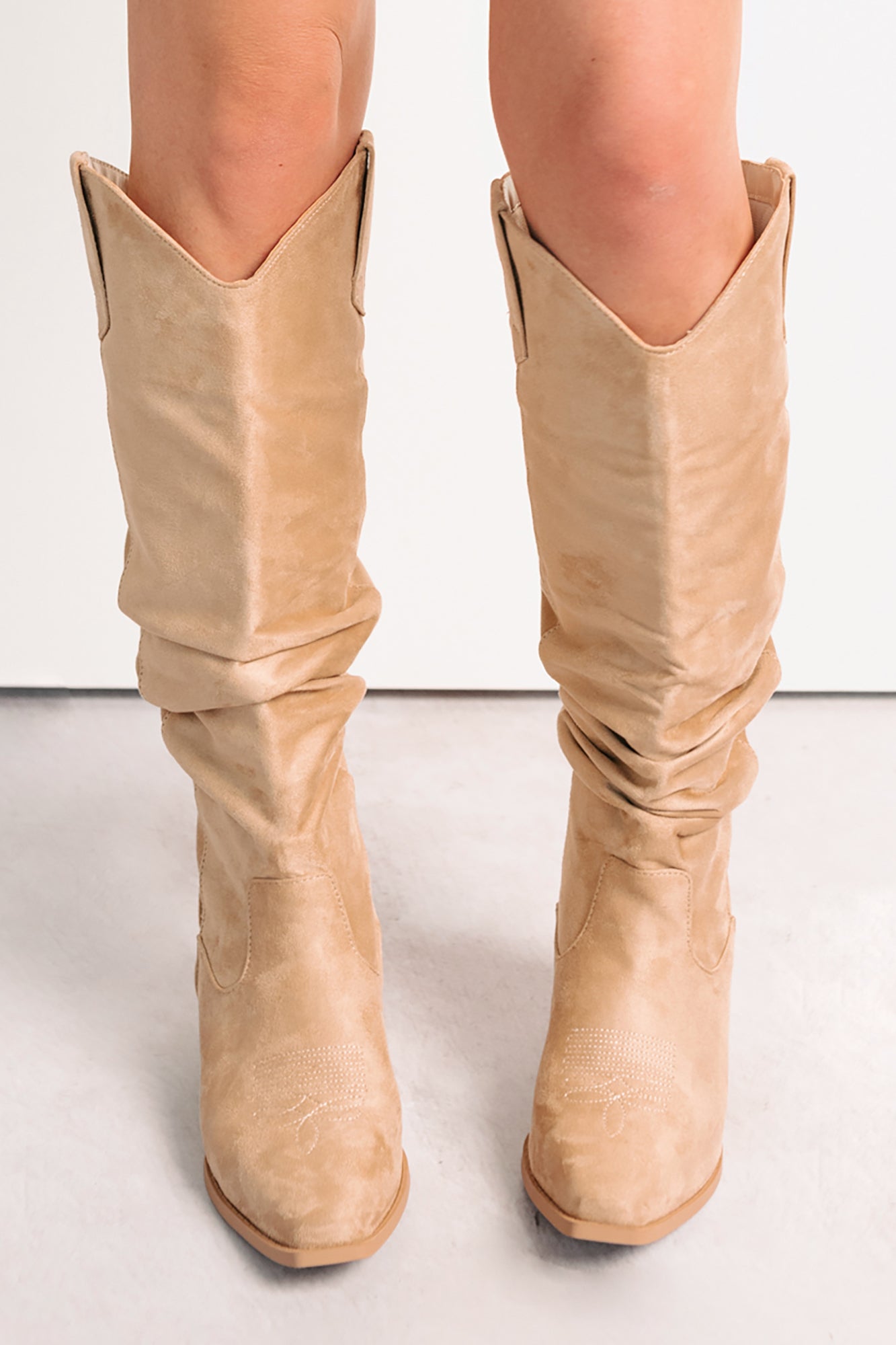 Stomp & Strut Faux Suede Slouch Boots (Light Sand) - NanaMacs