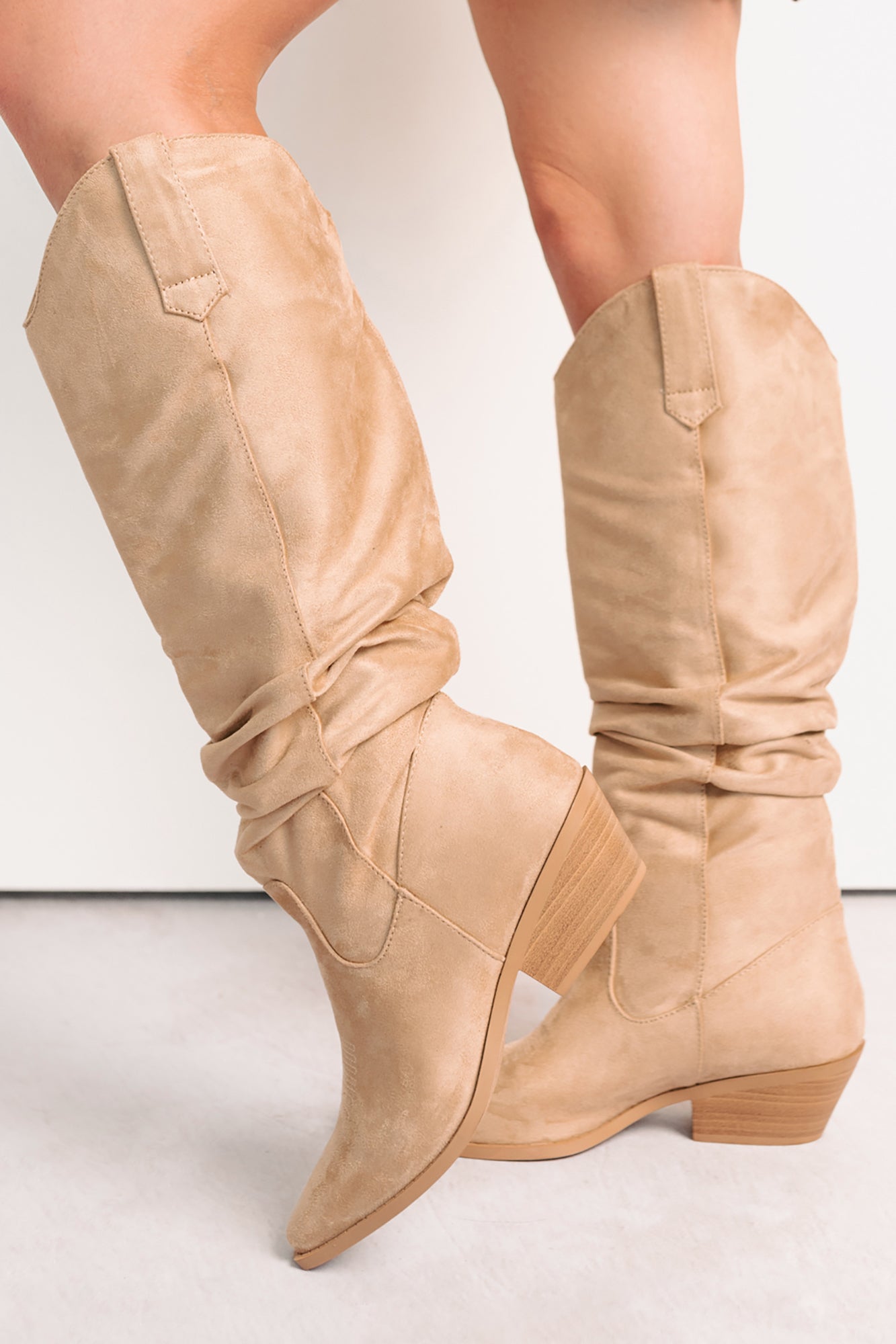 Stomp & Strut Faux Suede Slouch Boots (Light Sand) - NanaMacs