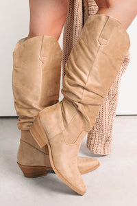 Stomp & Strut Faux Suede Slouch Boots (Light Sand) - NanaMacs