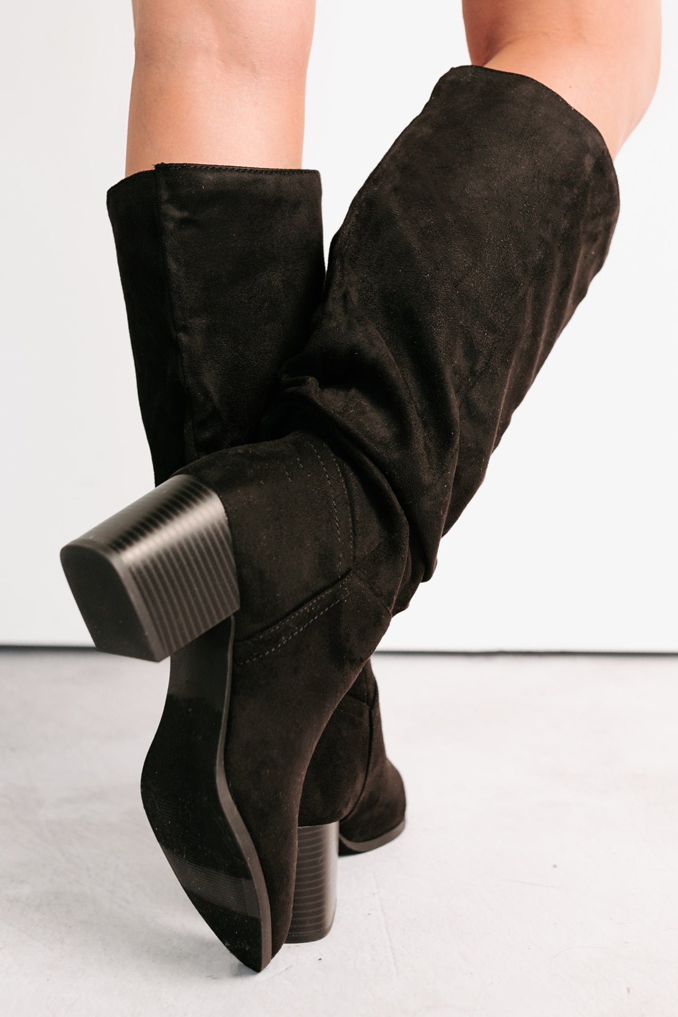 Bare & Bold Chunky Heel Faux Suede Boots (Black) - NanaMacs
