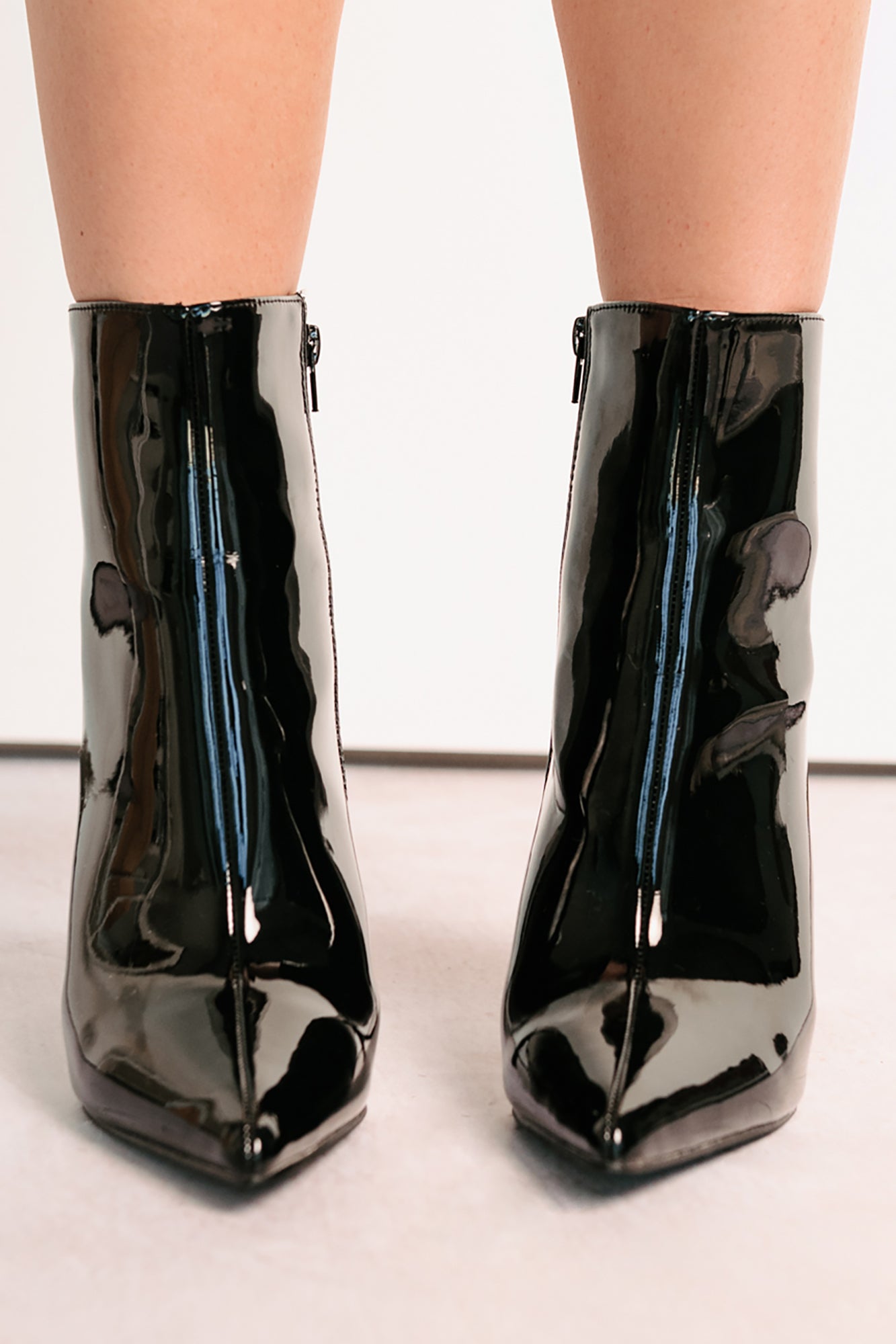 Queen Status Pointed Toe Heeled Booties (Black Patent) - NanaMacs