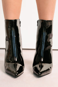 Queen Status Pointed Toe Heeled Booties (Black Patent) - NanaMacs