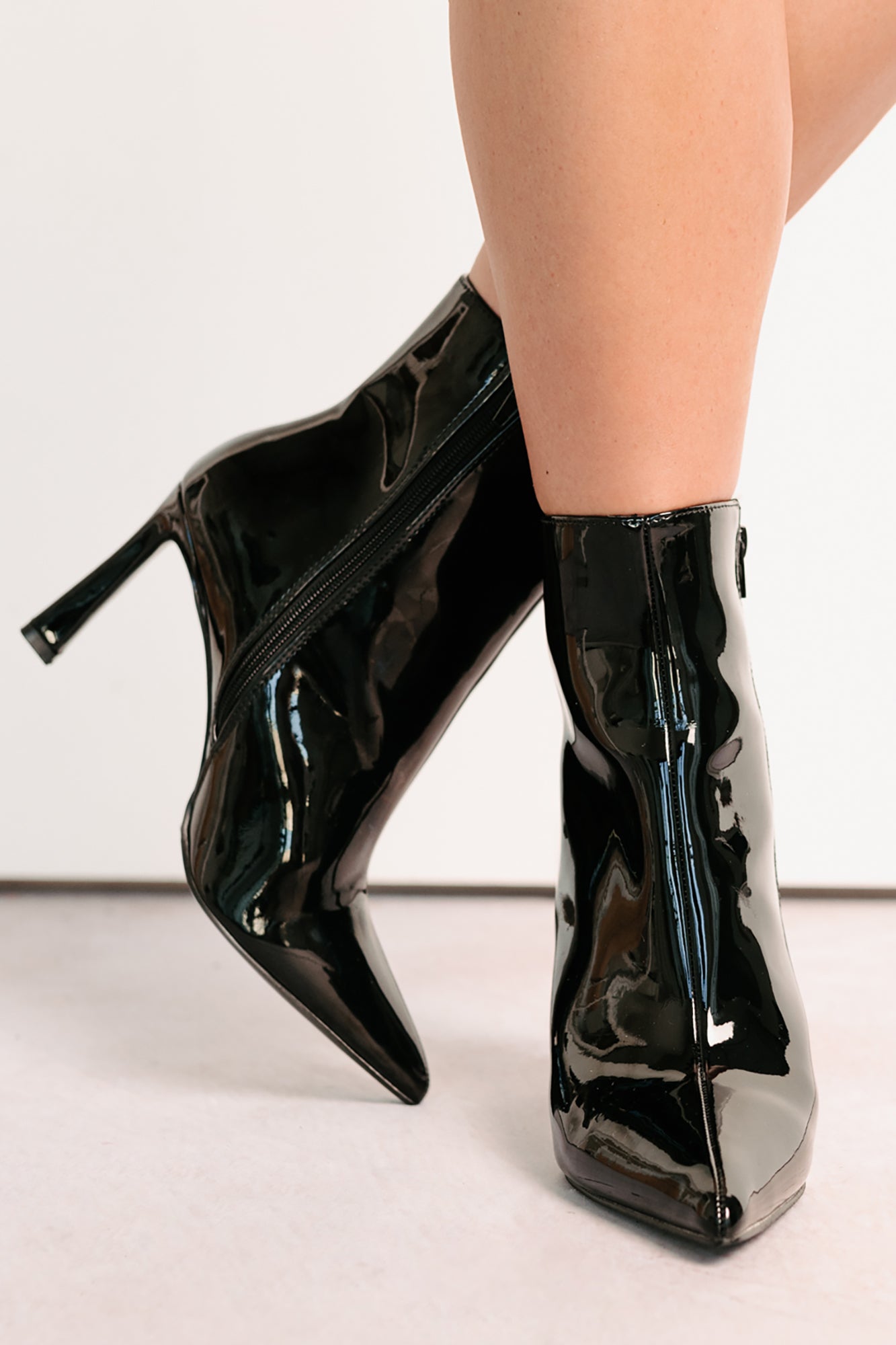 Queen Status Pointed Toe Heeled Booties (Black Patent) - NanaMacs