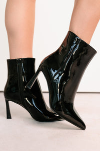 Queen Status Pointed Toe Heeled Booties (Black Patent) - NanaMacs