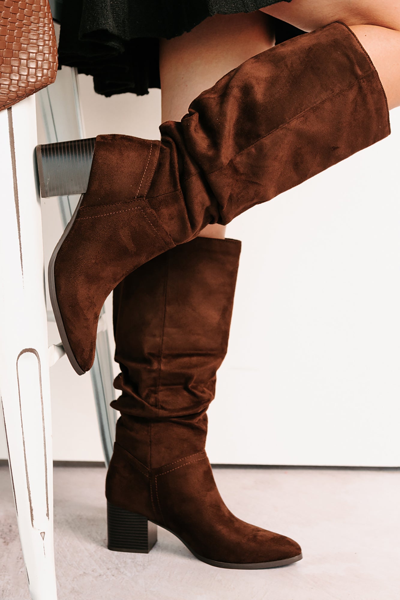 Bare & Bold Chunky Heel Faux Suede Boots (Tobacco) - NanaMacs