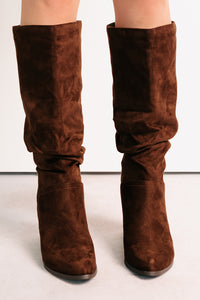 Bare & Bold Chunky Heel Faux Suede Boots (Tobacco) - NanaMacs