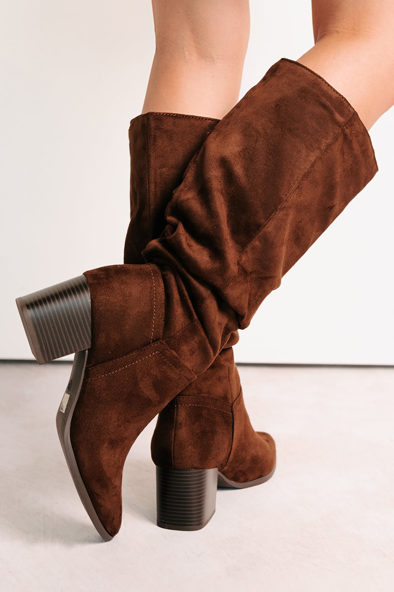 Bare & Bold Chunky Heel Faux Suede Boots (Tobacco) - NanaMacs