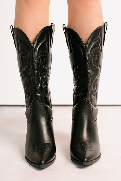 Cowgirl Glow Pointed Toe Western Boots (Black) - NanaMacs
