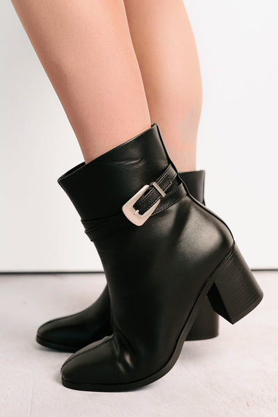 Step In Style Faux Leather Buckle Detail Booties (Black) - NanaMacs