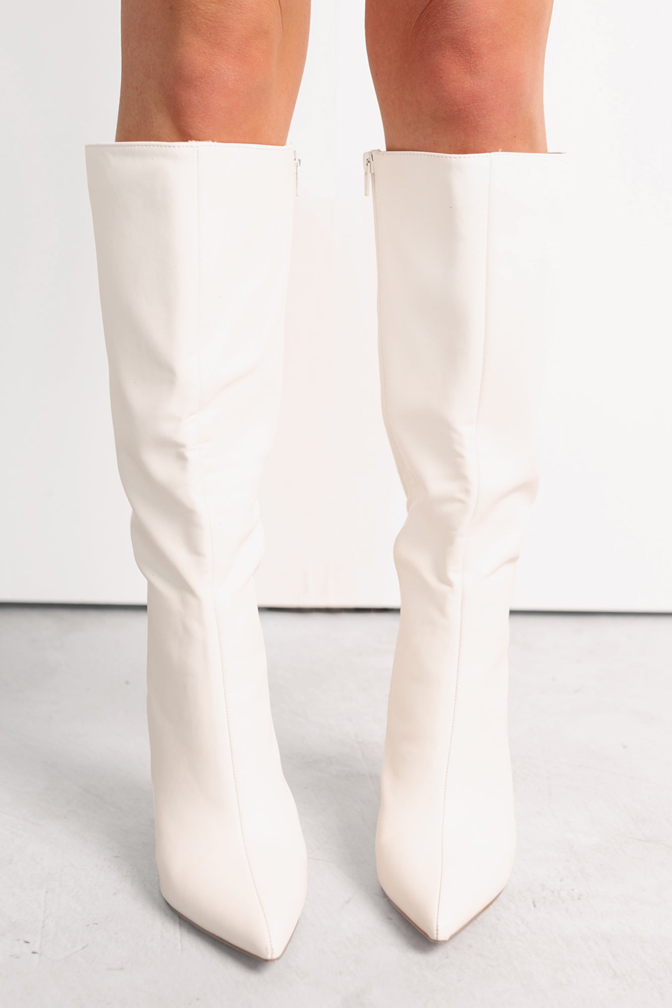 Radiant Edge Knee High Faux Leather Boots (White) - NanaMacs