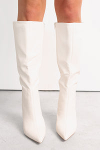 Radiant Edge Knee High Faux Leather Boots (White) - NanaMacs