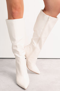 Radiant Edge Knee High Faux Leather Boots (White) - NanaMacs
