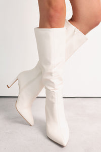 Radiant Edge Knee High Faux Leather Boots (White) - NanaMacs
