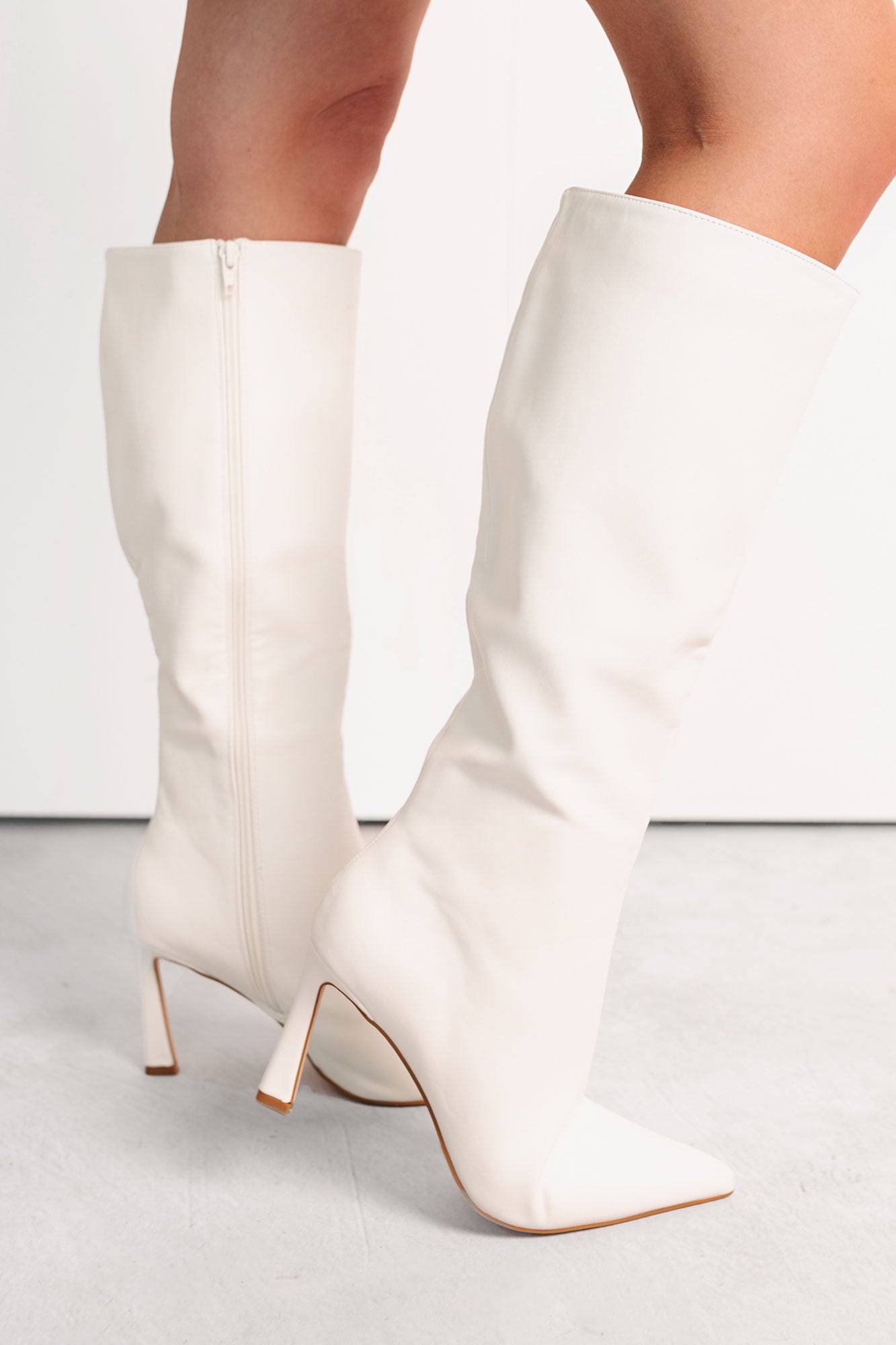 Radiant Edge Knee High Faux Leather Boots (White) - NanaMacs