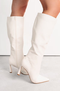 Radiant Edge Knee High Faux Leather Boots (White) - NanaMacs