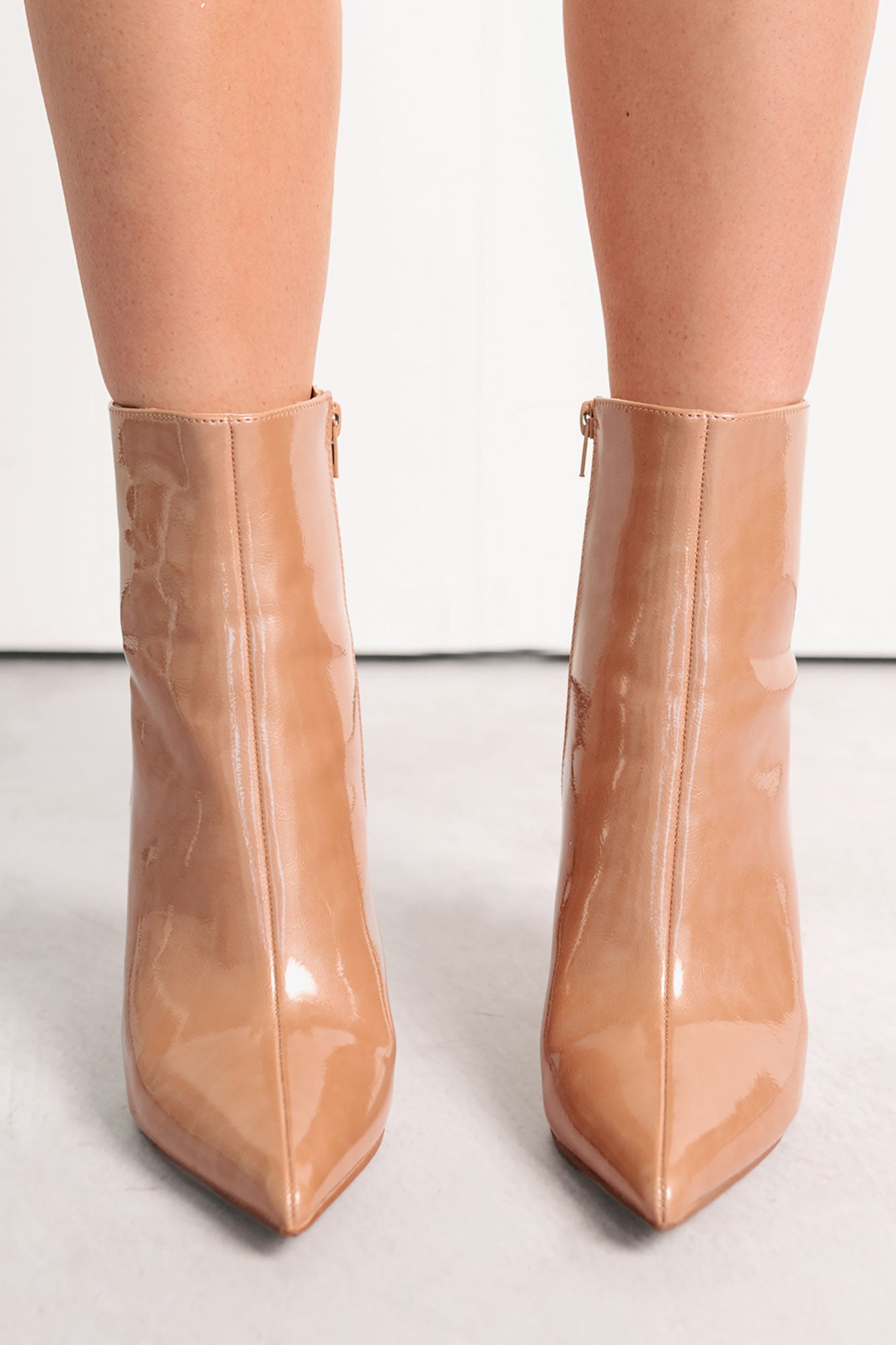 Queen Status Pointed Toe Heeled Booties (Nude Patent) - NanaMacs