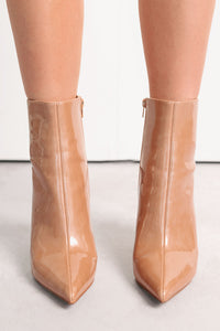 Queen Status Pointed Toe Heeled Booties (Nude Patent) - NanaMacs