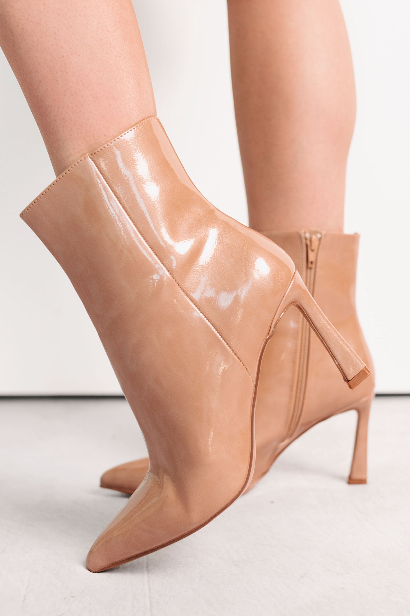 Queen Status Pointed Toe Heeled Booties (Nude Patent) - NanaMacs