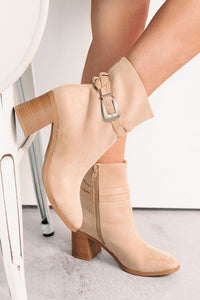 Step In Style Faux Leather Buckle Detail Booties (Camel) - NanaMacs