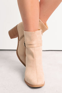 Step In Style Faux Leather Buckle Detail Booties (Camel) - NanaMacs