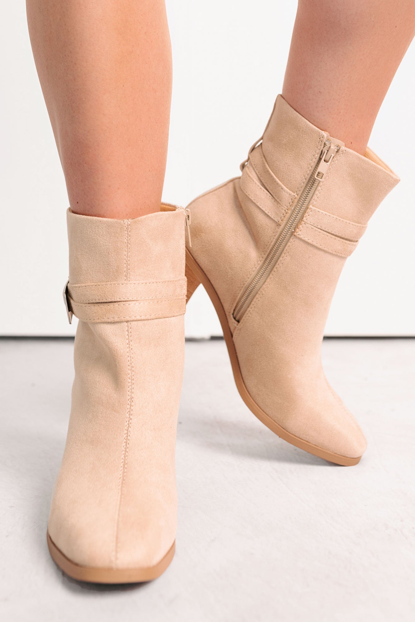 Step In Style Faux Leather Buckle Detail Booties (Camel) - NanaMacs