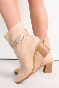 Step In Style Faux Leather Buckle Detail Booties (Camel) - NanaMacs