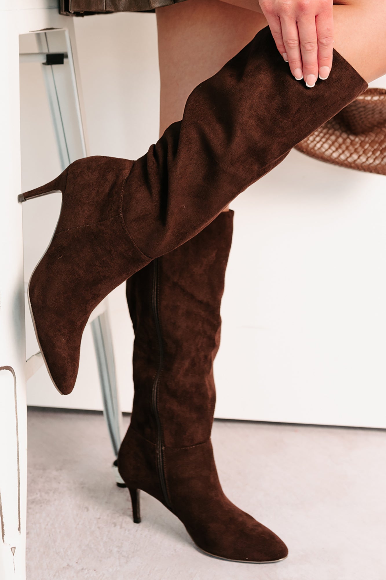 Staying Strong Faux Suede Stiletto Heel Boots (Brown) - NanaMacs