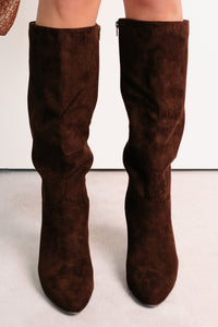 Staying Strong Faux Suede Stiletto Heel Boots (Brown) - NanaMacs