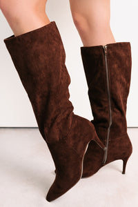 Staying Strong Faux Suede Stiletto Heel Boots (Brown) - NanaMacs