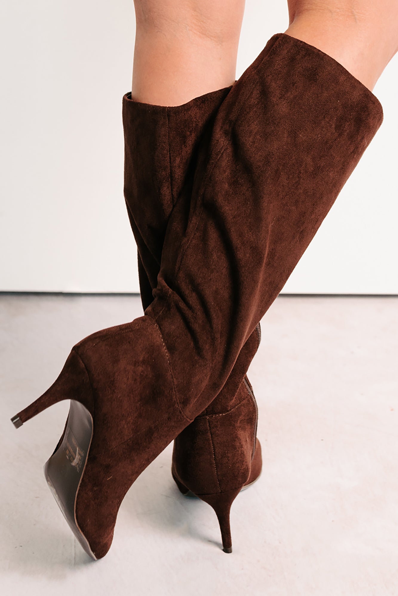 Staying Strong Faux Suede Stiletto Heel Boots (Brown) - NanaMacs