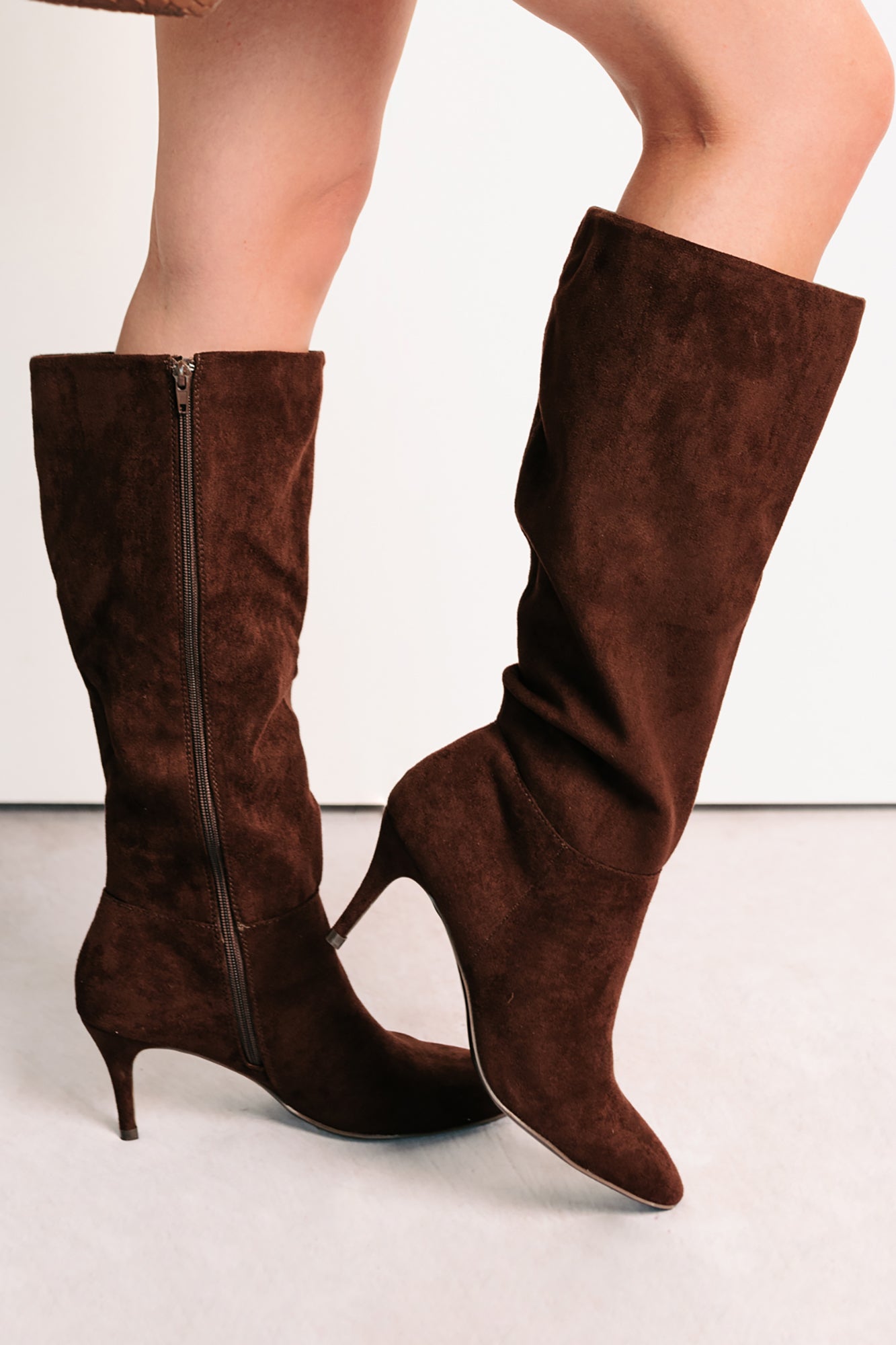 Staying Strong Faux Suede Stiletto Heel Boots (Brown) - NanaMacs