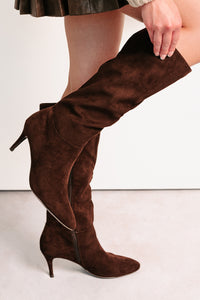 Staying Strong Faux Suede Stiletto Heel Boots (Brown) - NanaMacs