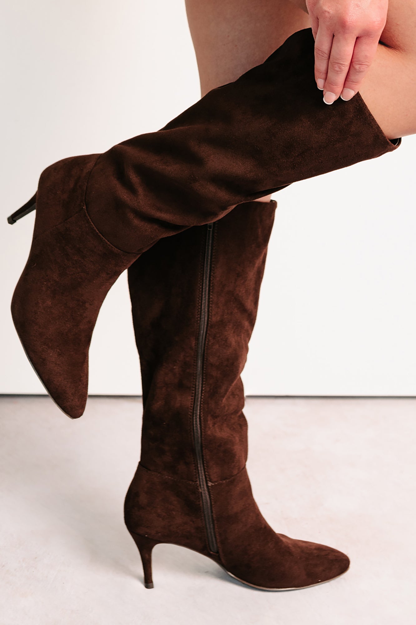 Staying Strong Faux Suede Stiletto Heel Boots (Brown) - NanaMacs
