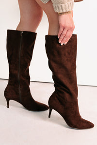 Staying Strong Faux Suede Stiletto Heel Boots (Brown) - NanaMacs