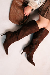 Staying Strong Faux Suede Stiletto Heel Boots (Brown) - NanaMacs