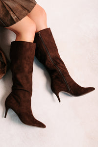 Staying Strong Faux Suede Stiletto Heel Boots (Brown) - NanaMacs