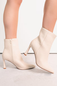 Queen Status Pointed Toe Heeled Booties (Ivory Matte) - NanaMacs