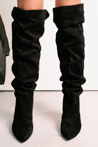 Staying Strong Faux Suede Stiletto Heel Boots (Black) - NanaMacs