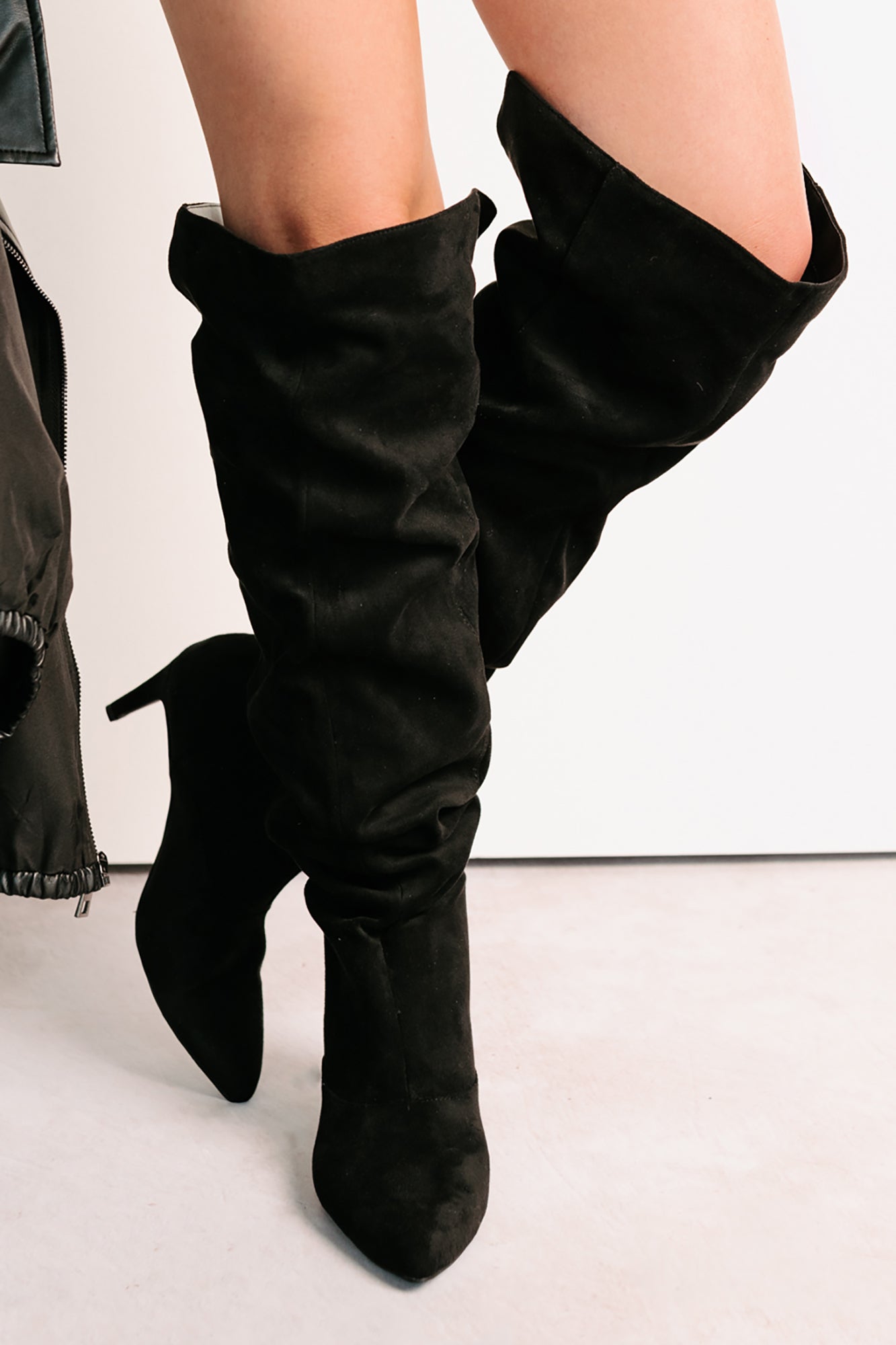 Staying Strong Faux Suede Stiletto Heel Boots (Black) - NanaMacs