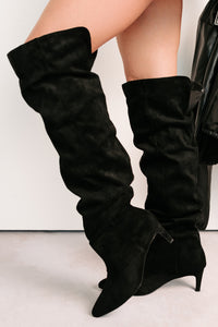 Staying Strong Faux Suede Stiletto Heel Boots (Black) - NanaMacs