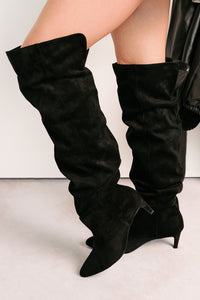 Staying Strong Faux Suede Stiletto Heel Boots (Black) - NanaMacs