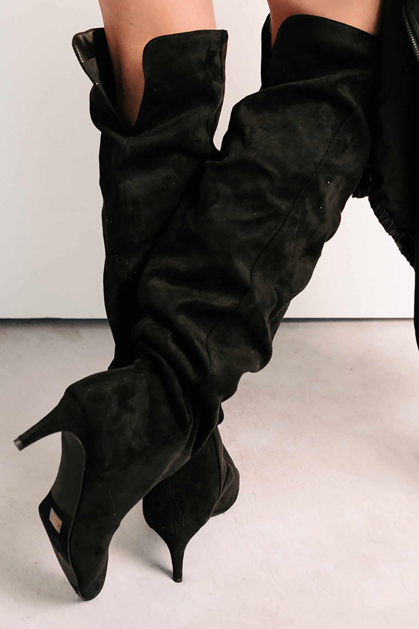 Staying Strong Faux Suede Stiletto Heel Boots (Black) - NanaMacs