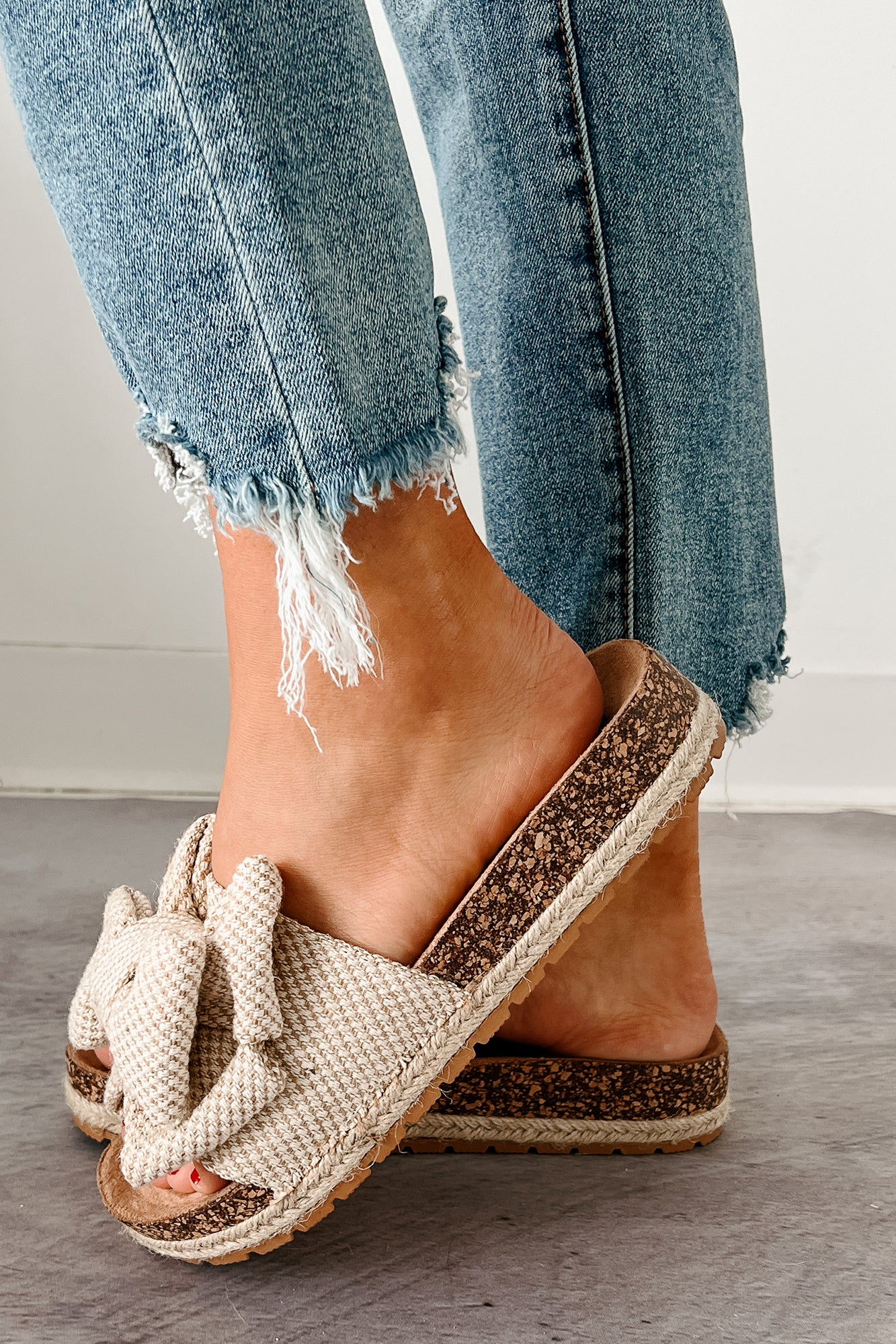 Glow & Go Bow Strap Cork Sole Sandals (Beige) - NanaMacs