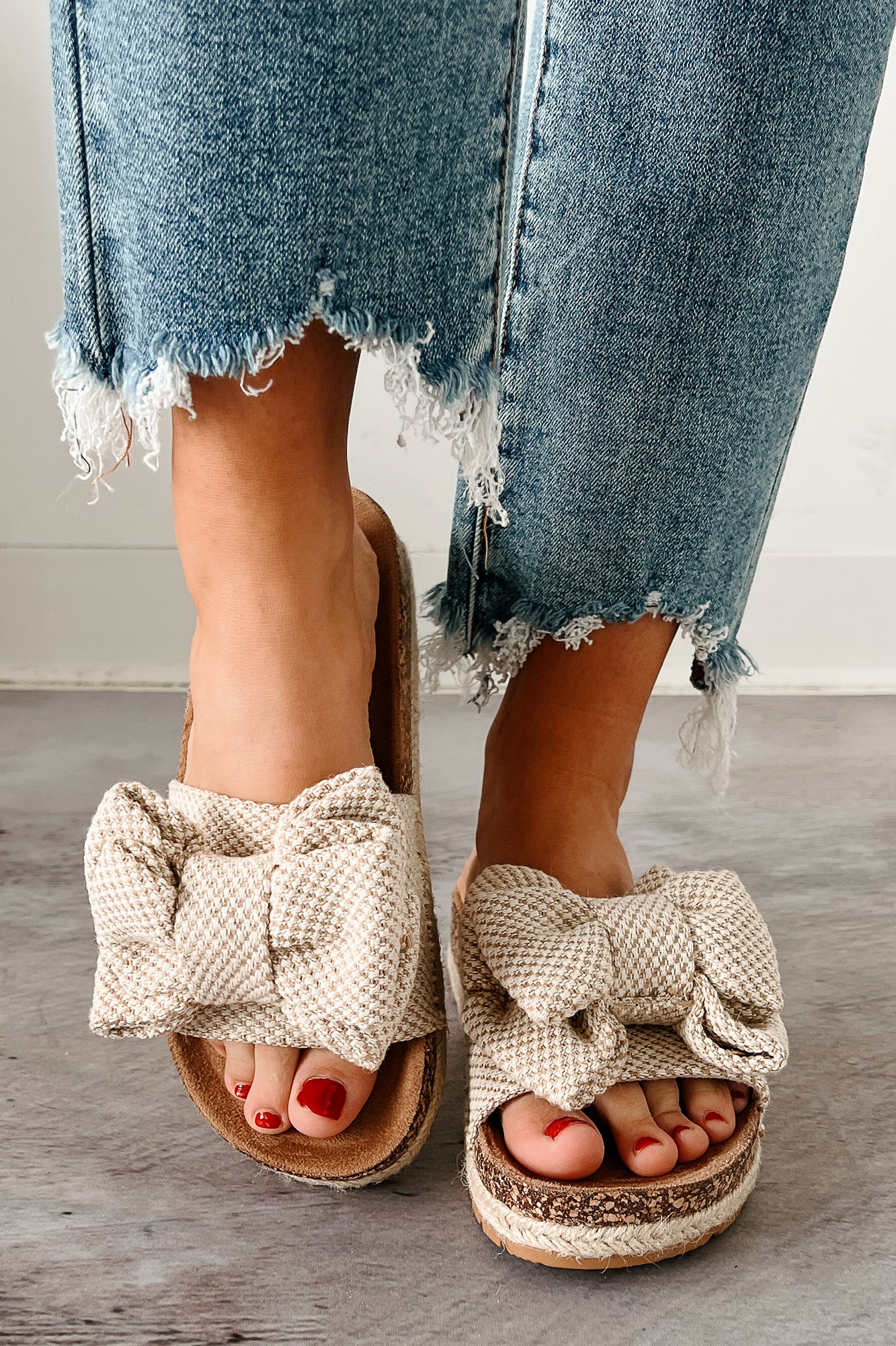 Glow & Go Bow Strap Cork Sole Sandals (Beige) - NanaMacs