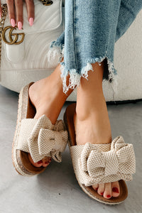 Glow & Go Bow Strap Cork Sole Sandals (Beige) - NanaMacs