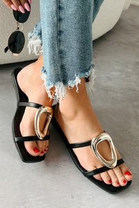 Shine & Tell Metal Ring Double Strap Sandals (Black) - NanaMacs